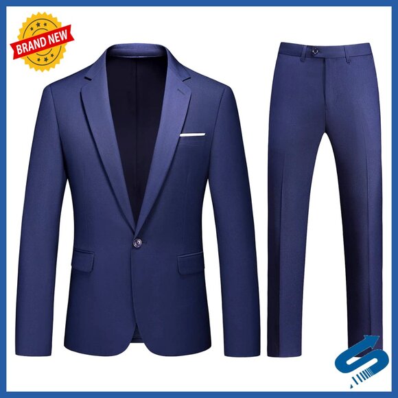 Slim Fit 2-Piece Suit Set Polyester Viscose Business Wedding Party